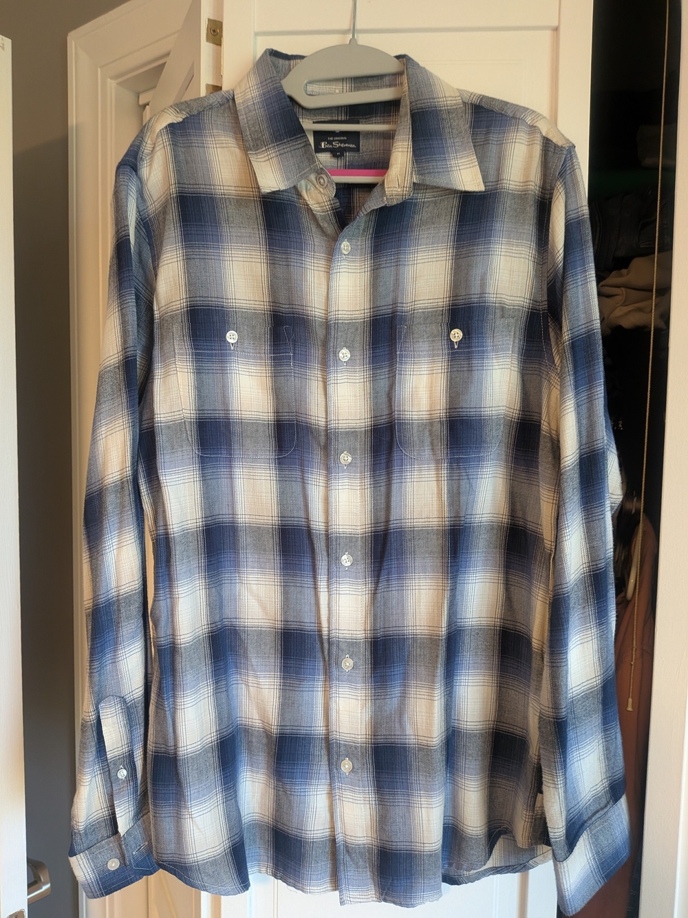 Ben Sherman Blue and White Plaid Button-Up Shirt
